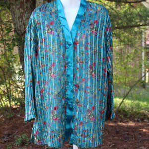 Vintage Victoria's Secret Gold Label Green Teal Floral Sleep Shirt Medium